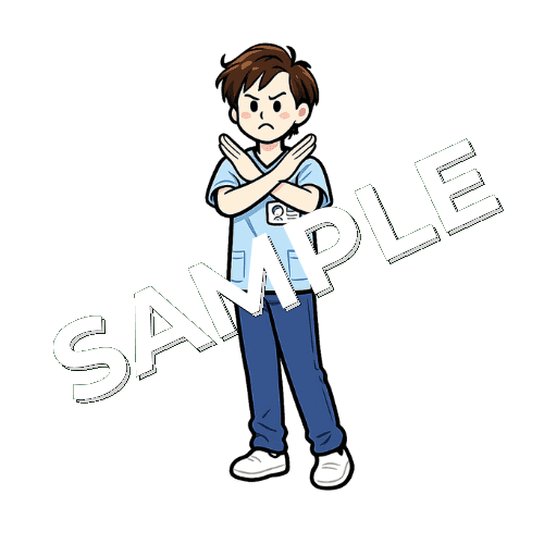 ×ポーズをしている男性作業療法士のイラスト