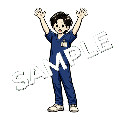 万歳する男性理学療法士のイラスト