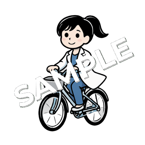 自転車に乗る女性薬剤師のイラスト