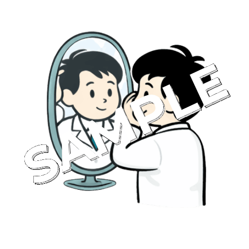 鏡で身だしなみをチェックする男性鍼灸師のイラスト
