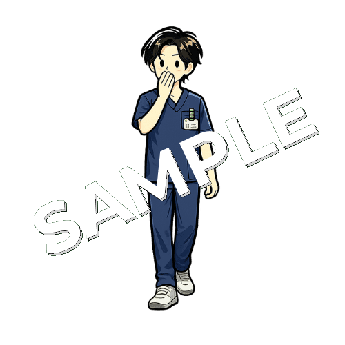 口元をおさえる男性理学療法士のイラスト