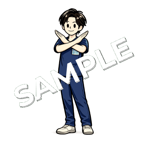 両腕で×ポーズをする男性理学療法士のイラスト