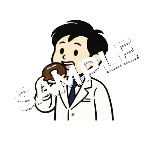 ドーナツを食べる男性薬剤師のイラスト