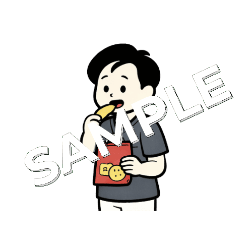 スナック菓子を食べる男性鍼灸師のイラスト