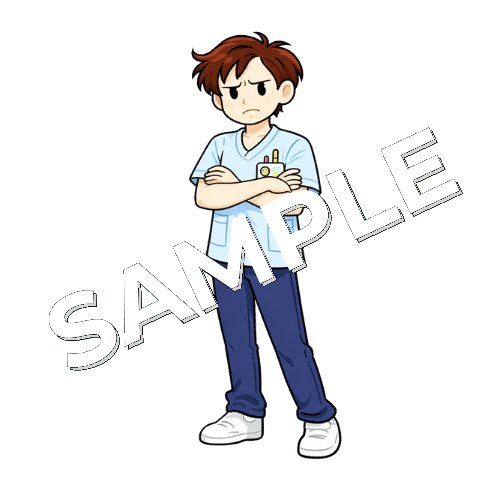 眉をひそめる男性作業療法士のイラスト