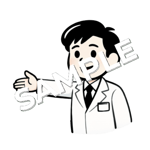 案内するポーズの男性薬剤師のイラスト
