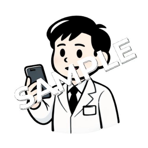 スマホを持つ男性薬剤師のイラスト