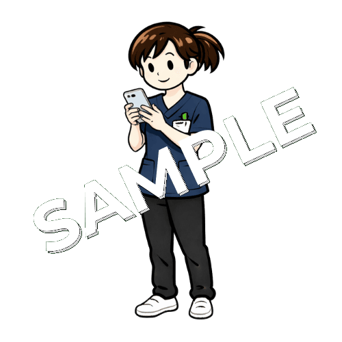 スマホを持つ女性理学療法士のイラスト