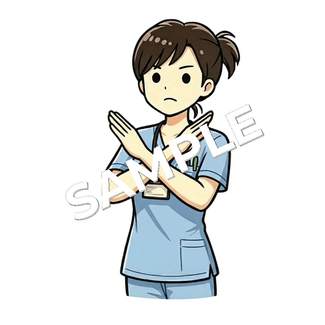 ×ポーズをしている女性柔道整復師のイラスト