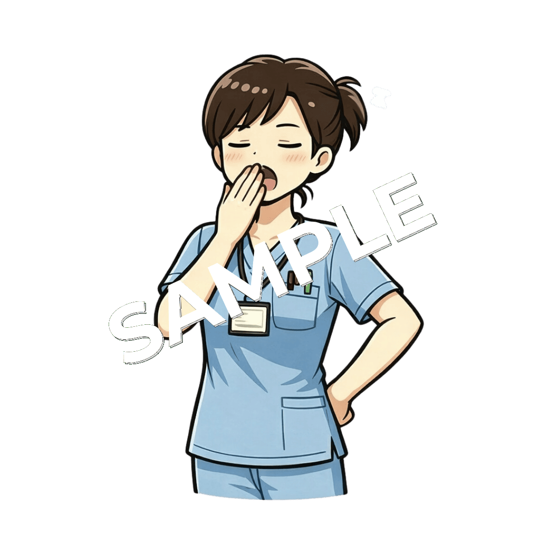 欠伸をしている女性柔道整復師のイラスト