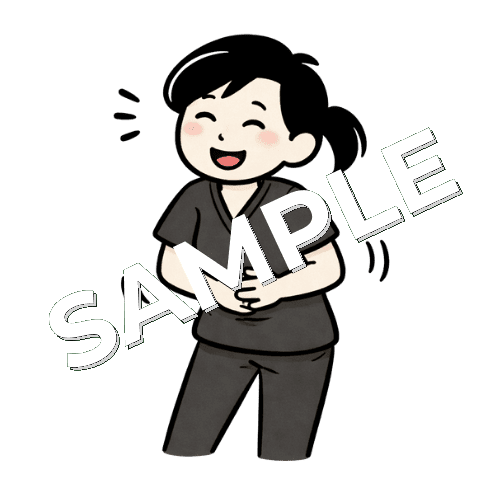 お腹を押さえて笑う女性鍼灸師のイラスト