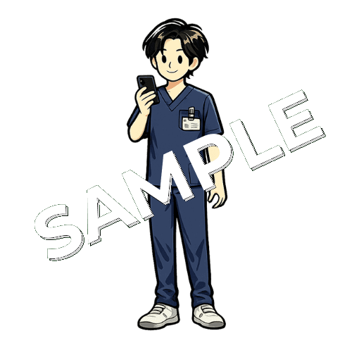 スマホを見る男性理学療法士のイラスト