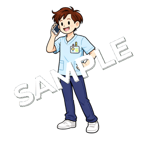 電話をかける男性作業療法士のイラスト