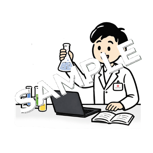 フラスコを使って研究している男性薬剤師のイラスト