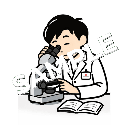 顕微鏡をのぞいている男性薬剤師のイラスト