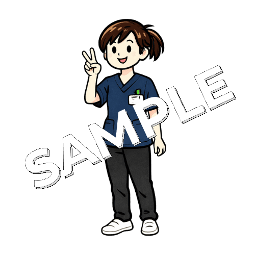 ピースサインをする女性理学療法士のイラスト