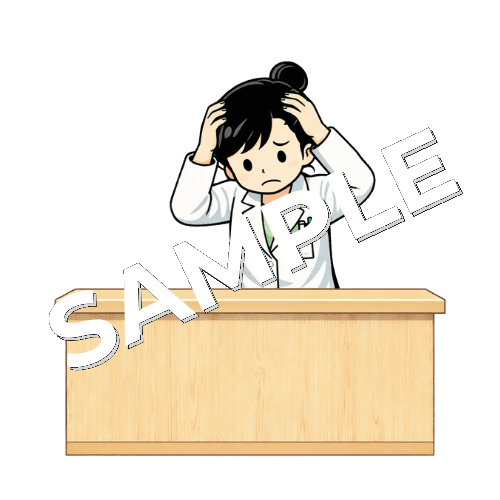 頭を抱えている女性薬剤師のイラスト