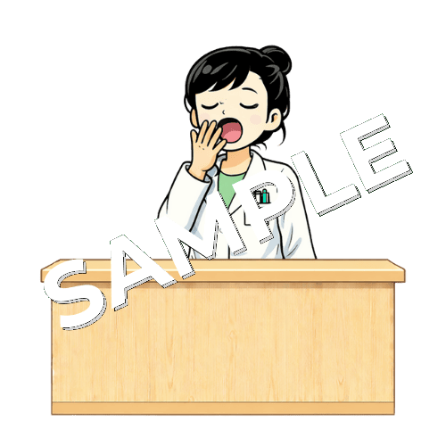 あくびをしている女性薬剤師のイラスト