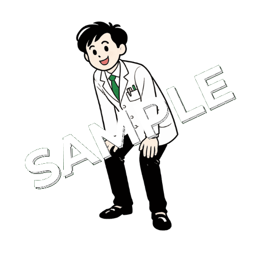 中腰になっている男性薬剤師のイラスト