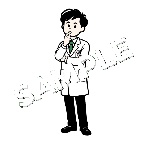 考えている男性薬剤師のイラスト