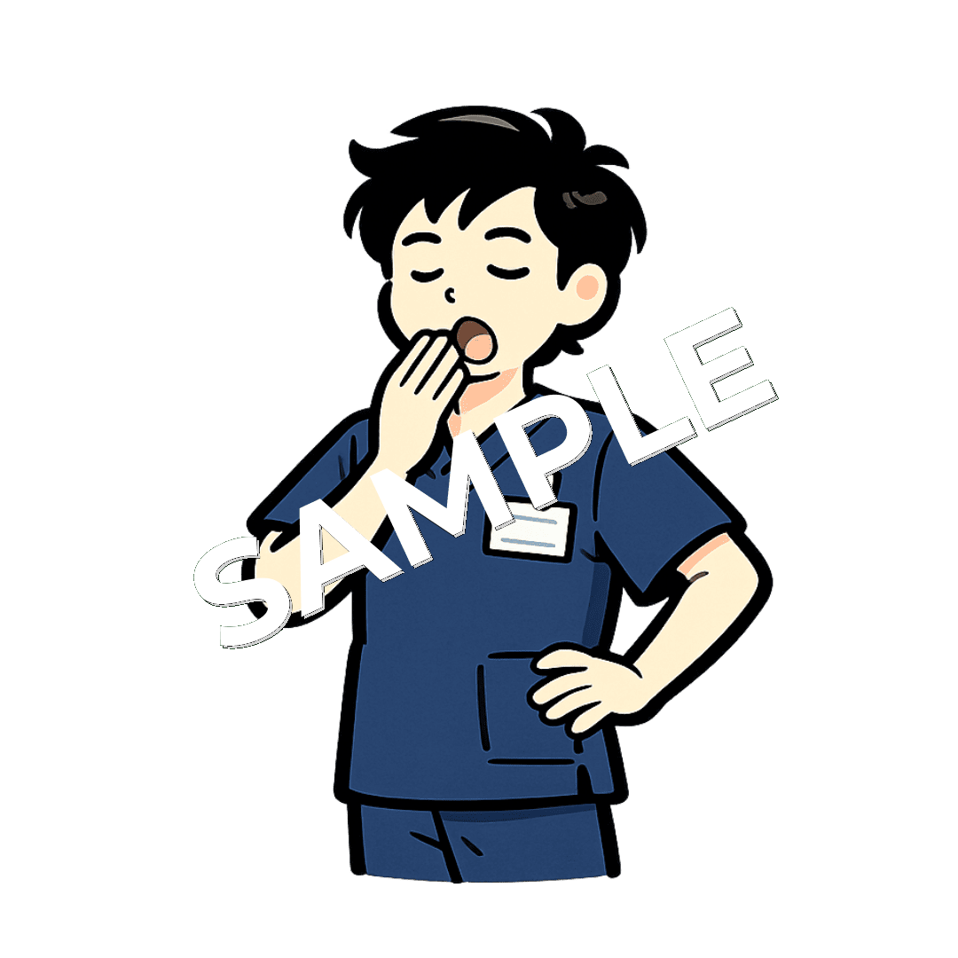欠伸をしている男性柔道整復師のイラスト