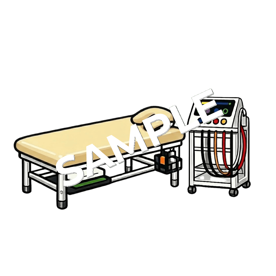 黄色い治療ベッドと干渉波治療器のイラスト