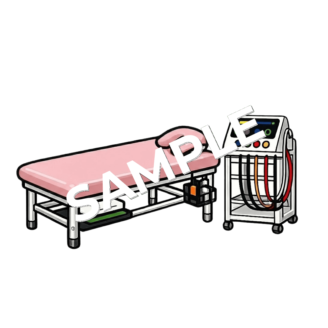 ピンクの治療ベッドと干渉波治療器のイラスト