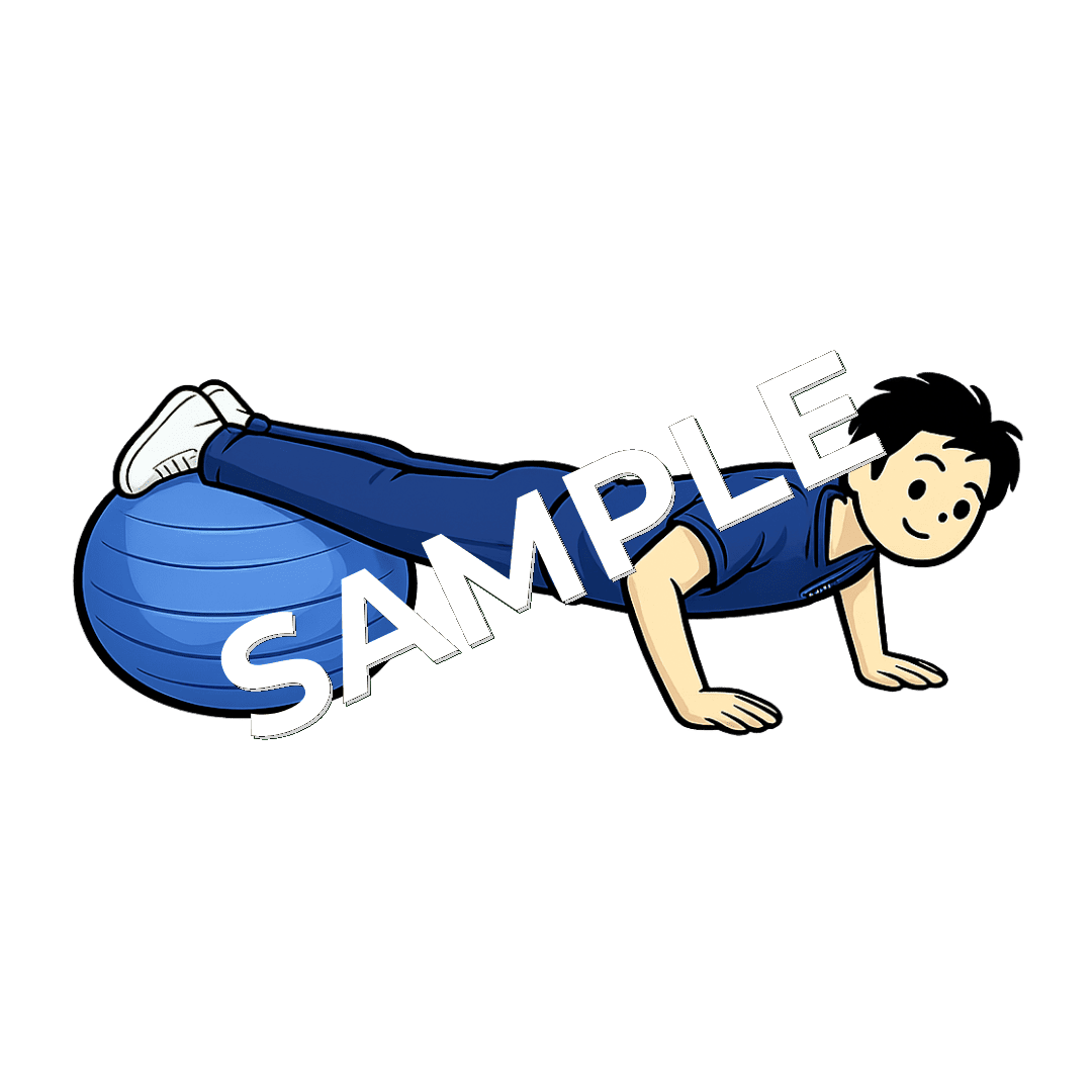 男性柔道整復師がバランスボールで腕立て伏せをしているイラスト
