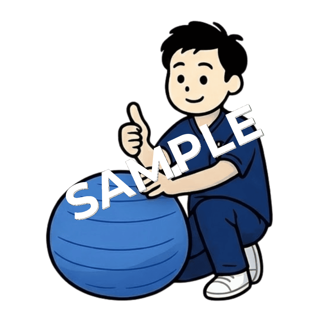 グッドポーズをしている男性柔道整復師とバランスボールのイラスト