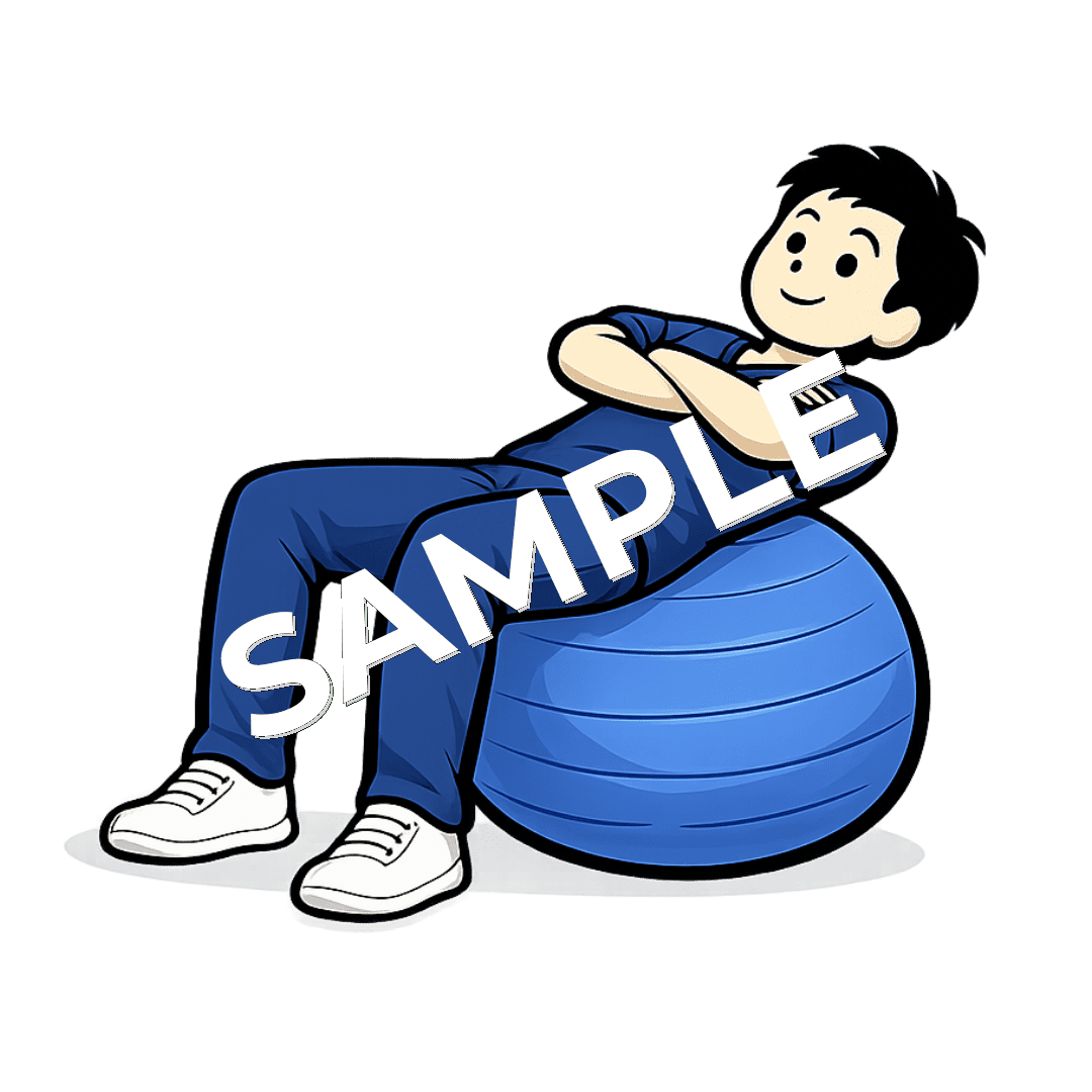 男性柔道整復師がバランスボールで体幹トレーニングをしているイラスト