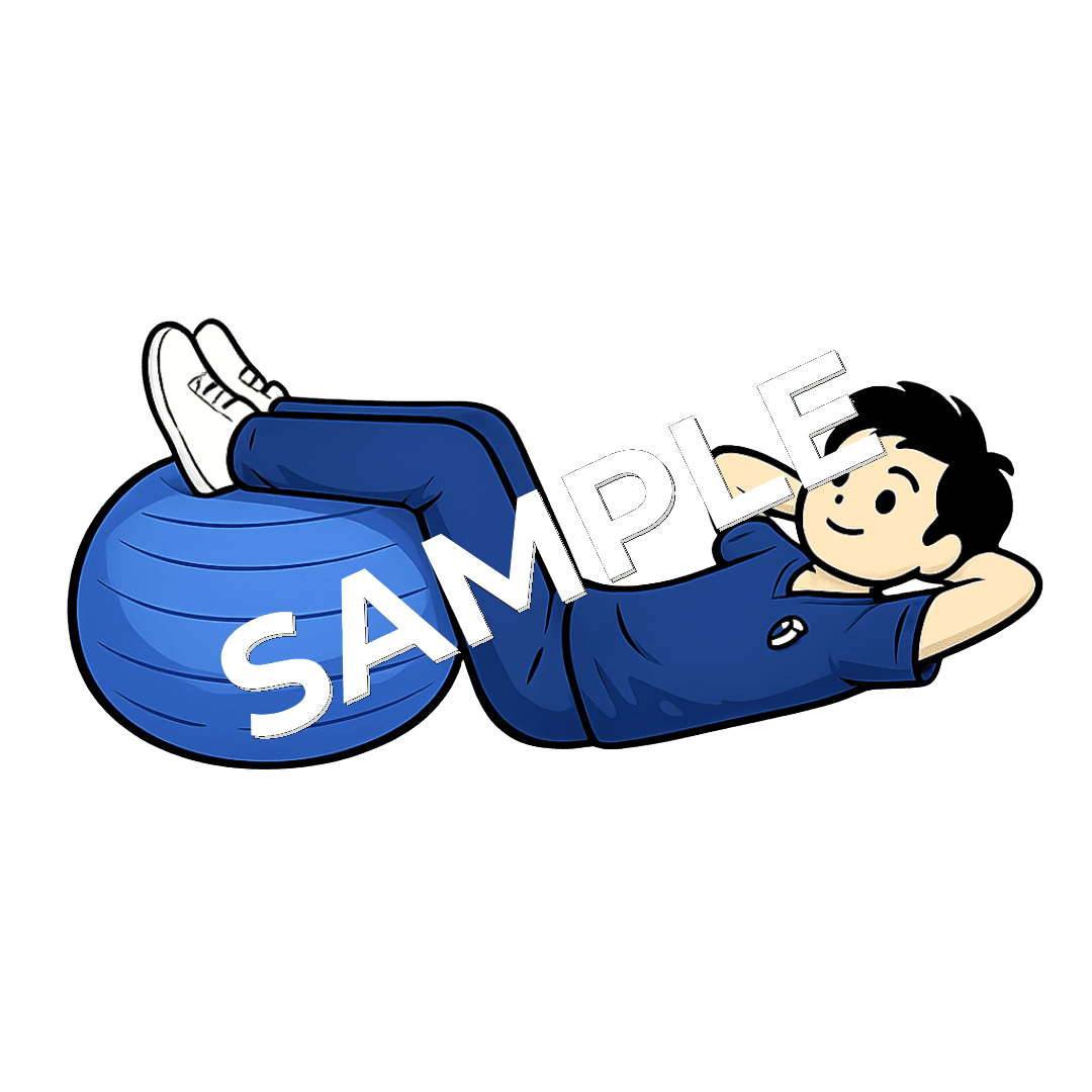 男性柔道整復師がバランスボールで腹筋をしているイラスト