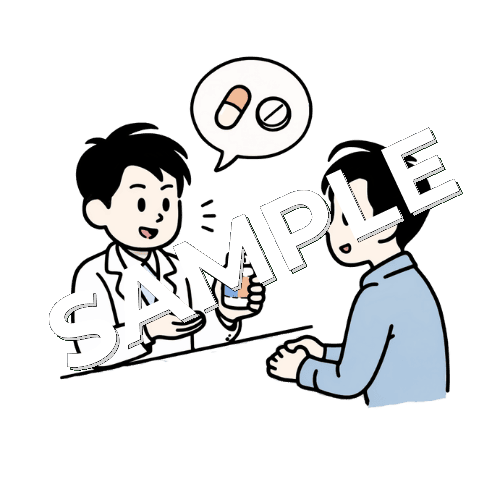 男性薬剤師が男性患者に薬の説明をしているイラスト