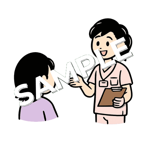 女性患者に説明をする女性柔道整復師のイラスト