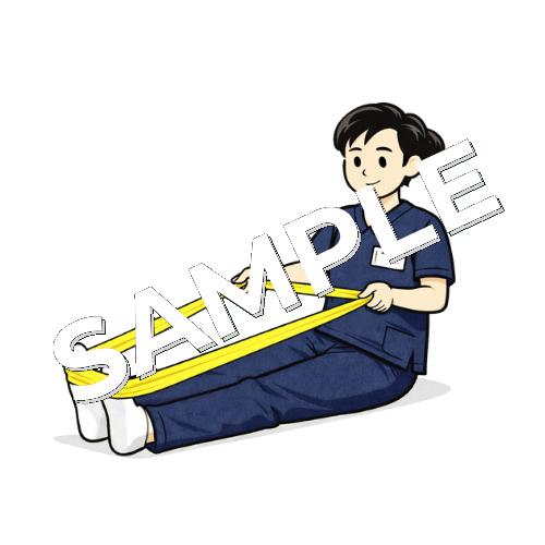 セラバンドでストレッチをしている女性柔道整復師のイラスト