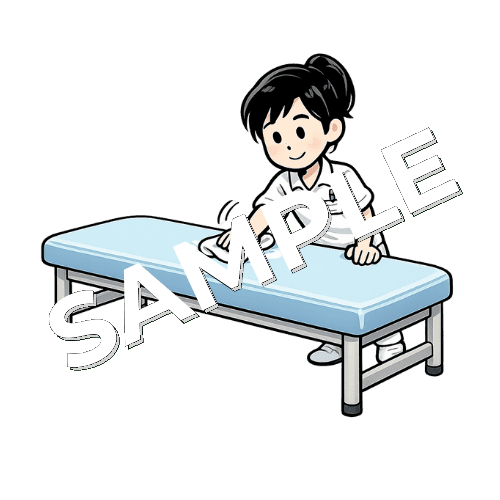 施術ベッドを拭く女性柔道整復師のイラスト