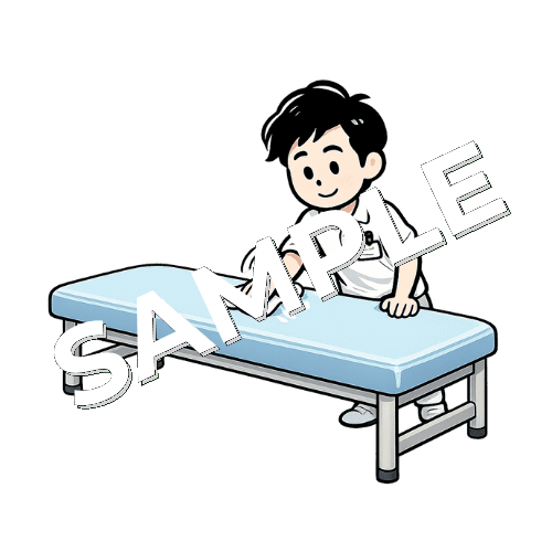 施術ベッドを拭く男性柔道整復師のイラスト