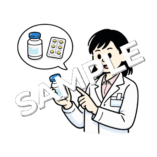 薬の説明をしている女性薬剤師のイラスト