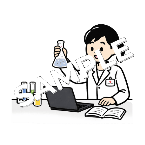 フラスコを使って研究している女性薬剤師のイラスト