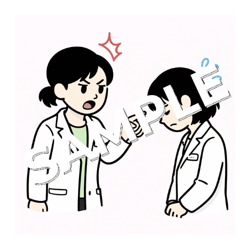 上司から怒られている女性薬剤師のイラスト