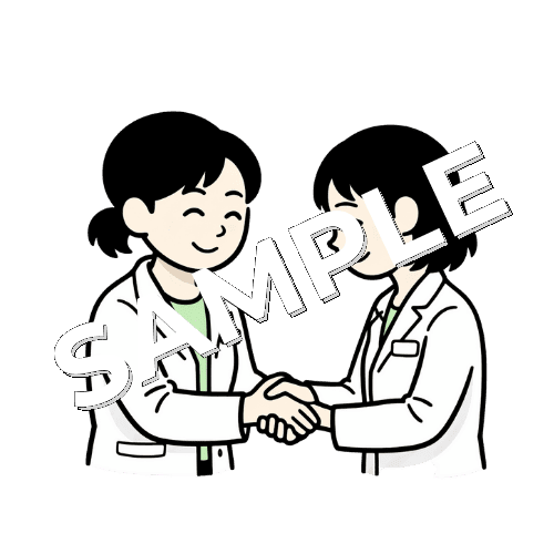 笑顔で握手をする女性薬剤師のイラスト
