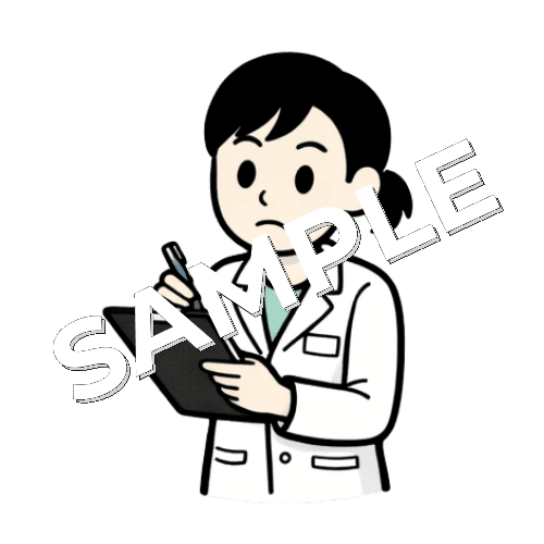 ボードに記入している女性薬剤師のイラスト