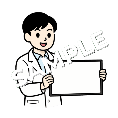 ホワイトボードを持っている男性薬剤師のイラスト