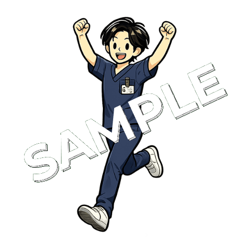 ジャンプする男性理学療法士のイラスト