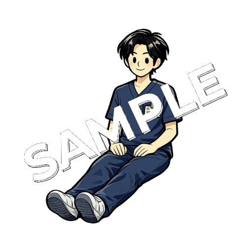 長座する男性理学療法士のイラスト