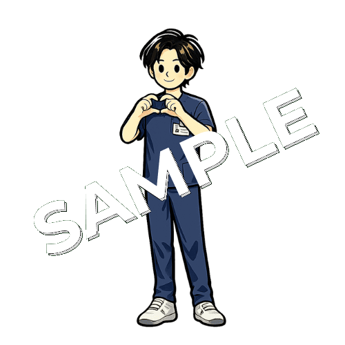 指でハートマークを作る男性理学療法士のイラスト