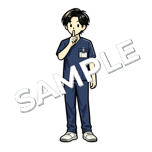 静かにのポーズをする男性理学療法士のイラスト