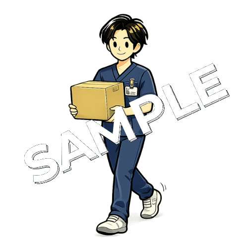 荷物を運ぶ男性理学療法士のイラスト
