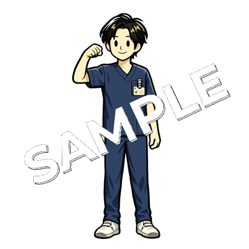 力こぶを見せる男性理学療法士のイラスト