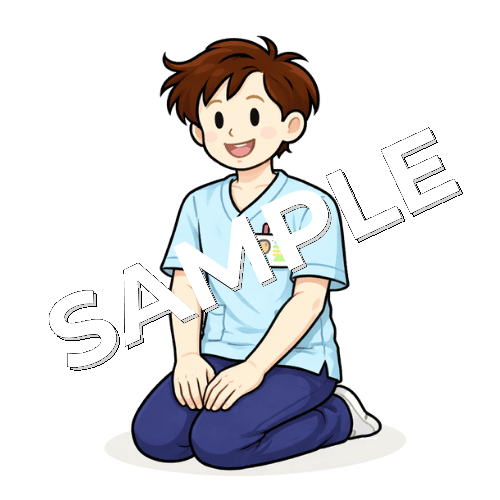 正座する男性作業療法士のイラスト