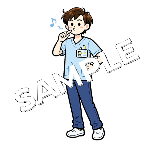 口笛を吹く男性作業療法士のイラスト